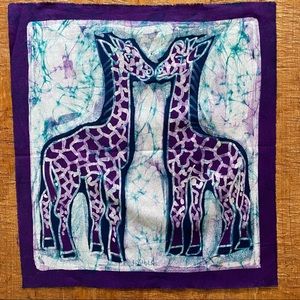 Batik Kissing Giraffe's Hand Dyed Fabric Panel by Artist Theodore Asshola